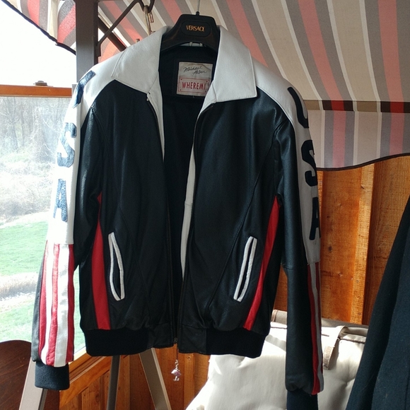michael horn Jackets & Blazers - Leather Jacket USA Patriotic L Kids / Woman S